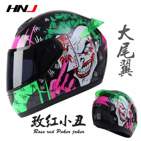 The Black, Green, Pink and White Joker HNJ Full-Face Motorcycle Helmet is brought to you by Kings Motorcycle Fairings