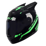 Black, Green Warrior 999 HNJ Full-Face Motorcycle Helmet with Horns & Braids by KingsMotorcycleFairings.com