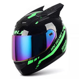 Kings Motorcycle Fairings Black and Green Warrior 999 HNJ Full-Face Motorcycle Helmet with Horns & Braids