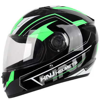 The Black and Green HNJ Full-Face Motorcycle Helmet is brought to you by Kings Motorcycle Fairings
