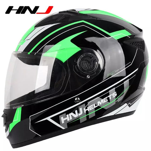 The Black and Green HNJ Full-Face Motorcycle Helmet is brought to you by Kings Motorcycle Fairings