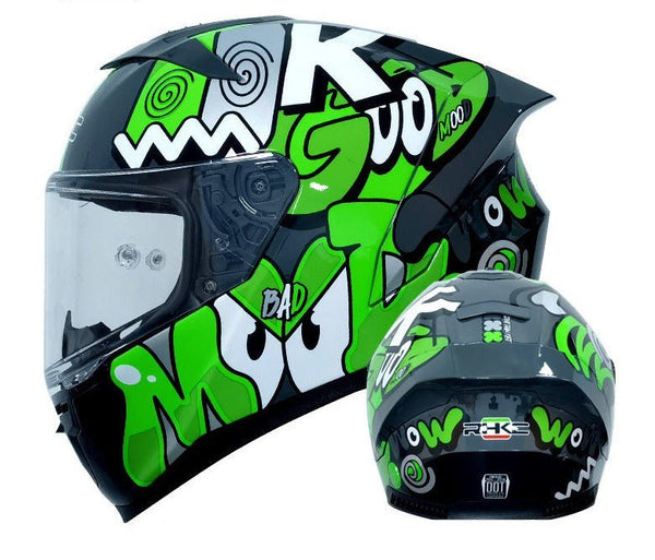 Black, Green & White Good Mood Motorcycle Helmet at KingsMotorcycleFairings.com