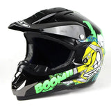 Black, Green & Yellow BOOM Dirt Bike Motorcycle Helmet is brought to you by KingsMotorcycleFairings.com