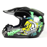 Black, Green & Yellow BOOM Dirt Bike Motorcycle Helmet is brought to you by KingsMotorcycleFairings.com