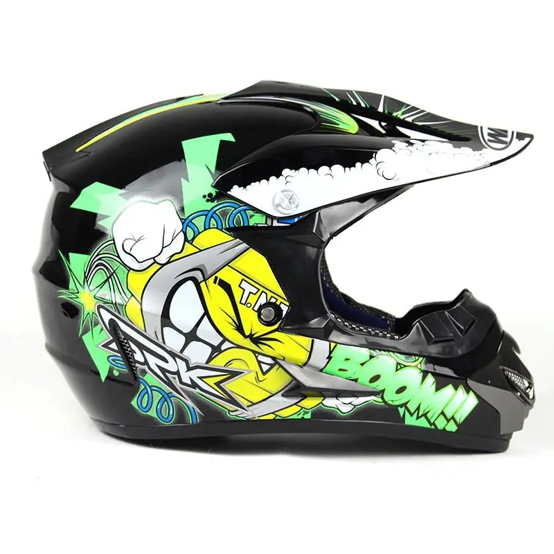 Dirt Bike Motocross Helmet - Black, Green, Yellow