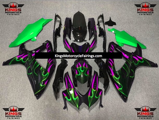 Suzuki GSXR750 (2008-2010) Black, Green & Purple Flame Fairings
