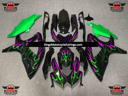 Suzuki GSXR750 (2008-2010) Black, Green & Purple Flame Fairings