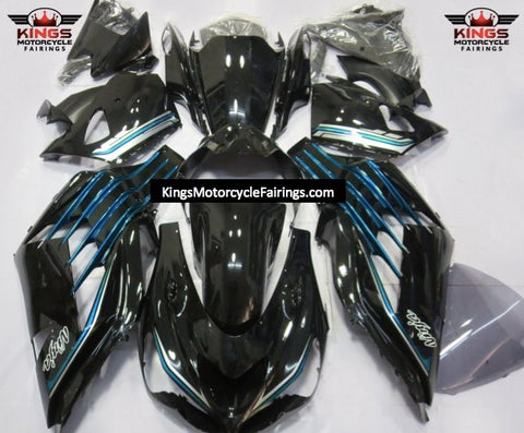 Fairing kit for a Kawasaki Ninja ZX14R (2012-2021) Black, Light Blue & Silver