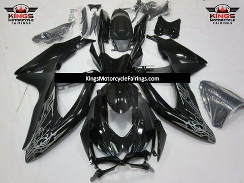 Suzuki GSXR600 (2008-2010) Black, Matte Black & Silver Tribal Fairings