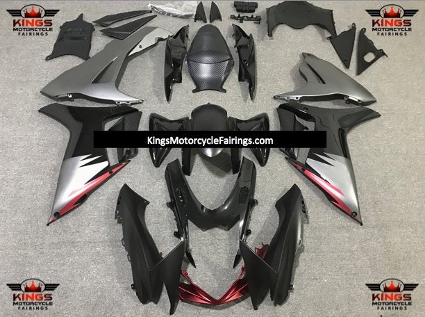 Suzuki GSXR600 (2011-2023) Black, Matte Gray, Dark Red & Silver Fairings