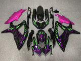 Black, Purple and Green Flame Fairing Kit for a 2008, 2009, & 2010 Suzuki GSX-R600 motorcycle