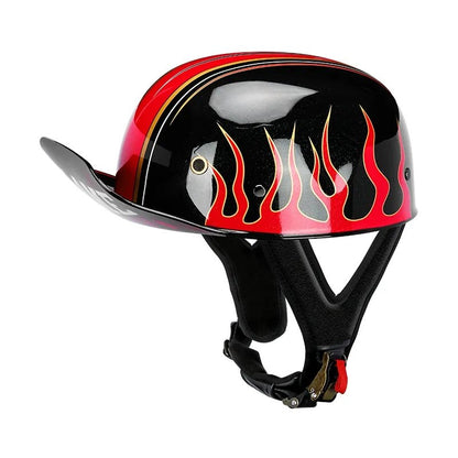 Black & Red Flame Vintage Baseball Cap Motorcycle Helmet