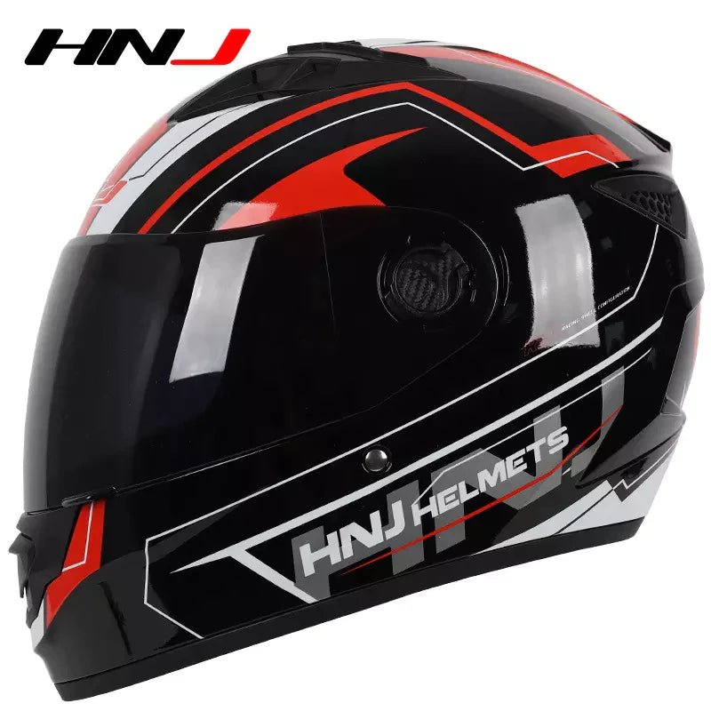 The Black and Red HNJ Full-Face Motorcycle Helmet is brought to you by Kings Motorcycle Fairings