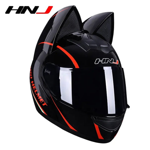 The Black and Red HNJ Full-Face Motorcycle Helmet with Cat Ears is brought to you by KingsMotorcycleFairings.com