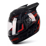 The Black and Red Pulse HNJ Full-Face Motorcycle Helmet with Horns is brought to you by Kings Motorcycle Fairings