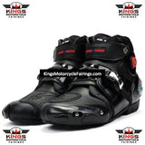 Black & Red Speed Leather Motorcycle Short Boots at KingsMotorcycleFairings.com