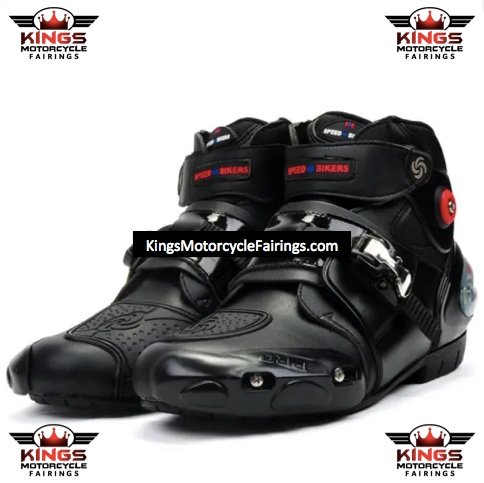 Black & Red Speed Leather Motorcycle Short Boots at KingsMotorcycleFairings.com
