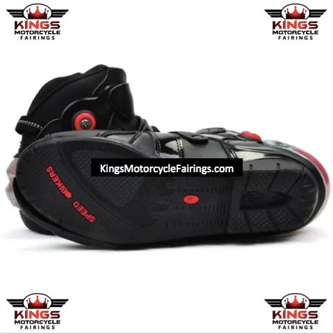 Black & Red Speed Leather Motorcycle Short Boots at KingsMotorcycleFairings.com