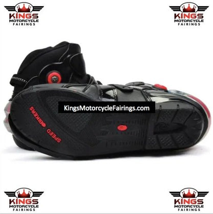 Black & Red Speed Leather Motorcycle Short Boots at KingsMotorcycleFairings.com