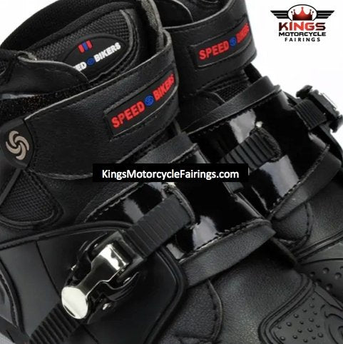 Black & Red Speed Leather Motorcycle Short Boots at KingsMotorcycleFairings.com