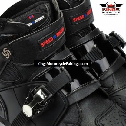 Black & Red Speed Leather Motorcycle Short Boots at KingsMotorcycleFairings.com