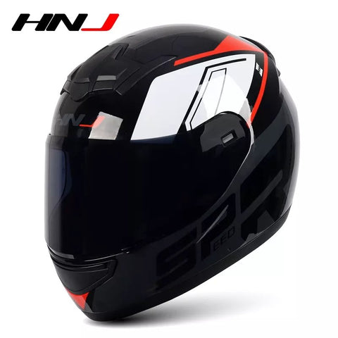 The Black, Red, Dark Gray and White HNJ Full-Face Motorcycle Helmet is brought to you by Kings Motorcycle Fairings