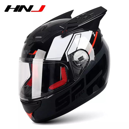 dark red motorcycle helmet Black, Red, Dark Gray & White HNJ Motorcycle Helmet with Horns & Black Visor