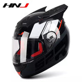 The Black, Red, Dark Gray and White HNJ Full-Face Motorcycle Helmet with Horns is brought to you by Kings Motorcycle Fairings