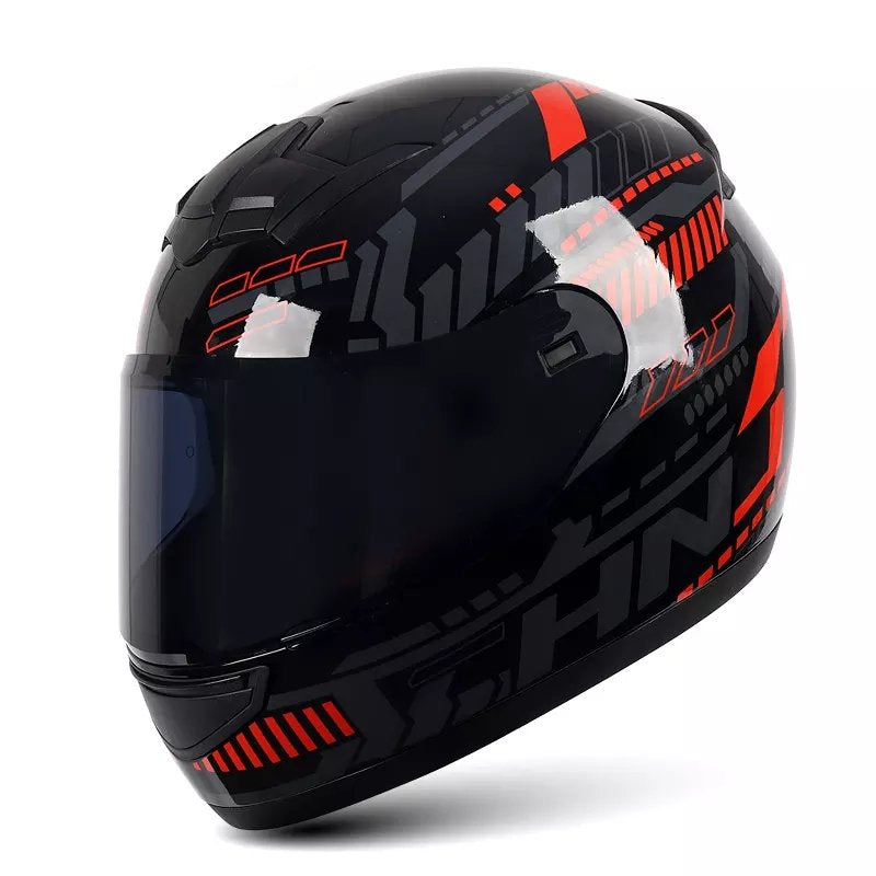Black, Red & Gray Pulse HNJ Motorcycle Helmet with Black Visor