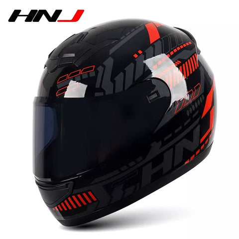 Black, Red & Gray Pulse HNJ Motorcycle Helmet with Black Visor