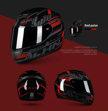 Black, Red & Gray Pulse HNJ Motorcycle Helmet with Black Visor