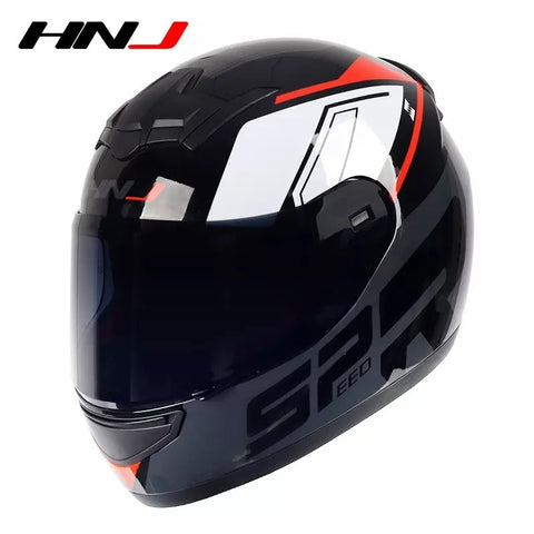 The Black, Red, Gray and White HNJ Full-Face Motorcycle Helmet is brought to you by Kings Motorcycle Fairings
