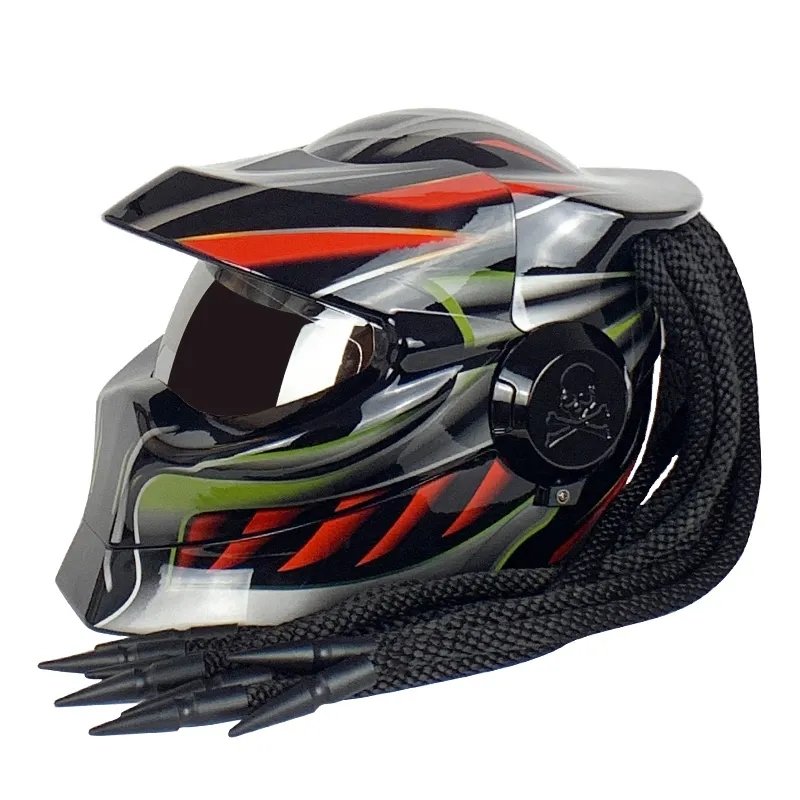 Black & Red HNJ Motorcycle Helmet with Cat Ears