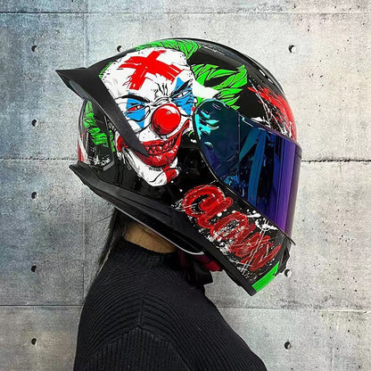 Black, Green, Pink & White Joker HNJ Motorcycle Helmet