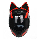 The Black, Red and Silver HNJ Full-Face Motorcycle Helmet with Cat Ears is brought to you by KingsMotorcycleFairings.com