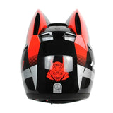 The Black, Red and Silver HNJ Full-Face Motorcycle Helmet with Cat Ears is brought to you by Kings Motorcycle Fairings
