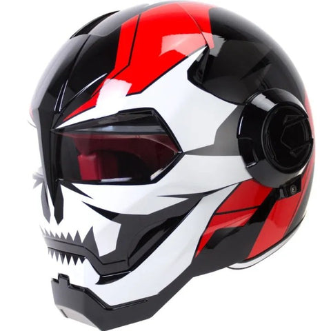 Black, Red and White Skeleton Iron Man Full Face Modular Motorcycle Helmet is brought to you by KingsMotorcycleFairings.com