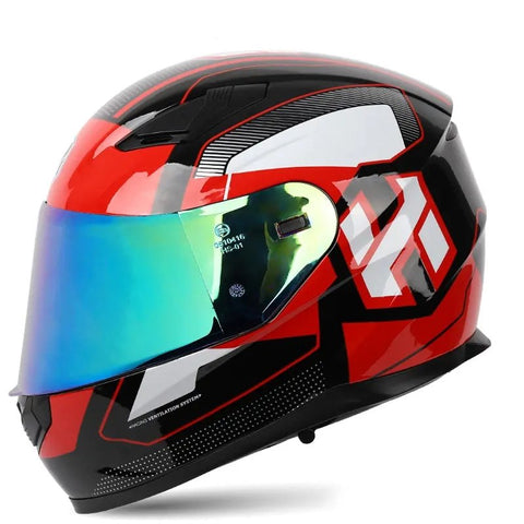 Black, Red and White Speed HNJ Full-Face Motorcycle Helmet is brought to you by KingsMotorcycleFairings.com