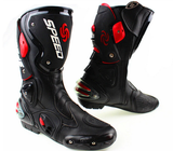 Black, Red & White Speed Leather Motorcycle Boots