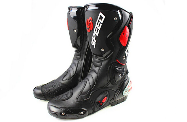 Black, Red & White Speed Leather Motorcycle Boots at KingsMotorcycleFairings.com