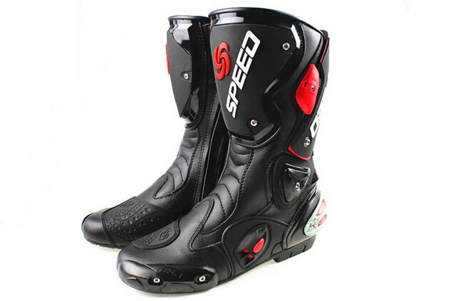 Black, Red & White Speed Leather Motorcycle Boots at KingsMotorcycleFairings.com