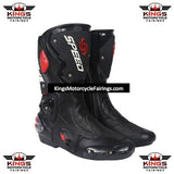 White, Black & Red Speed Leather Motorcycle Boots