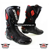 Black, Red & White Speed Leather Motorcycle Boots at KingsMotorcycleFairings.com
