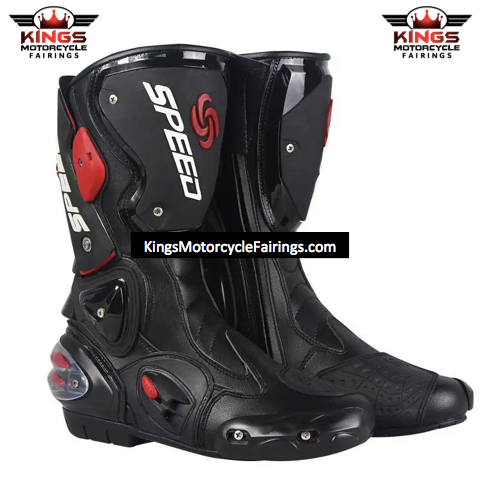 Black, Red & White Speed Leather Motorcycle Boots at KingsMotorcycleFairings.com
