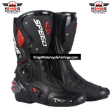 Black, Red & White Speed Leather Motorcycle Boots at KingsMotorcycleFairings.com