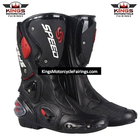 Black, Red & White Speed Leather Motorcycle Boots at KingsMotorcycleFairings.com