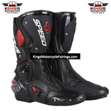 Black, Red & White Speed Leather Motorcycle Boots at KingsMotorcycleFairings.com