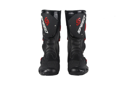 Black, Red & White Speed Leather Motorcycle Boots at KingsMotorcycleFairings.com