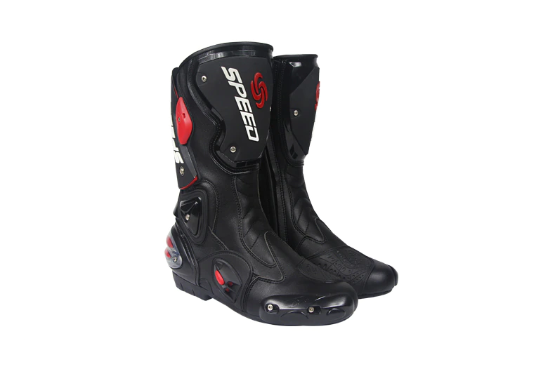 Black, Red & White Speed Leather Motorcycle Boots at KingsMotorcycleFairings.com