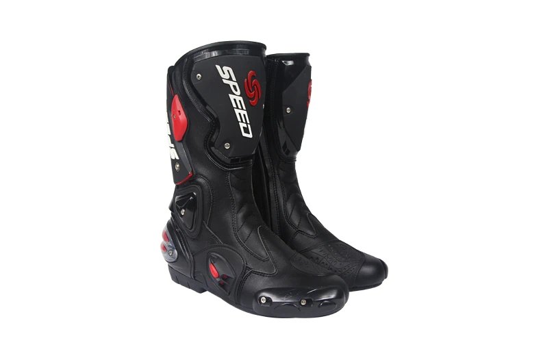 Black, Red & White Speed Leather Motorcycle Boots at KingsMotorcycleFairings.com